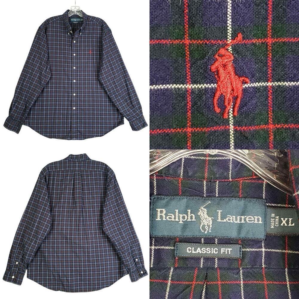 Polo Ralph Lauren Oxford Shirt Men’s Size XL Blue Green Plaid LS Button Down